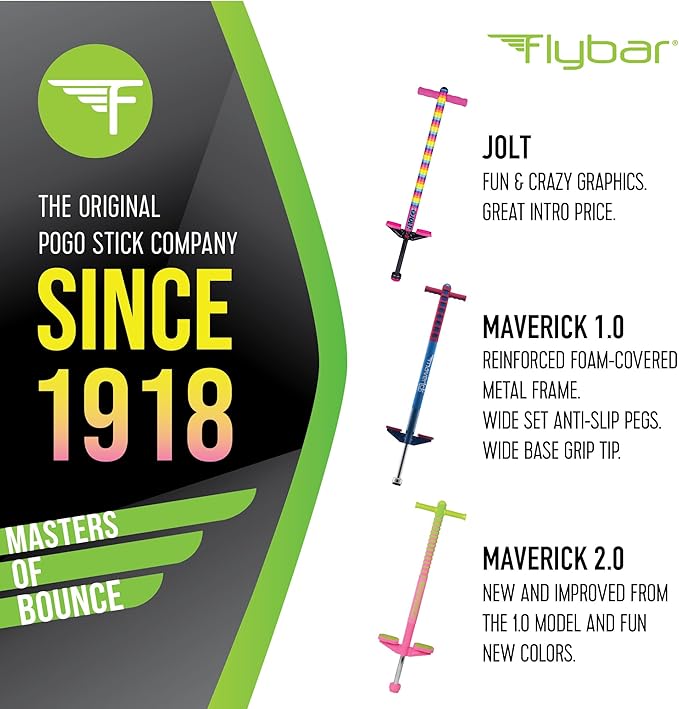 Flybar Foam Maverick Pogo Stick for Kids Ages 5+, Weights 40 to 80 Pounds by The Original Pogo Stick Company , Black/Silver