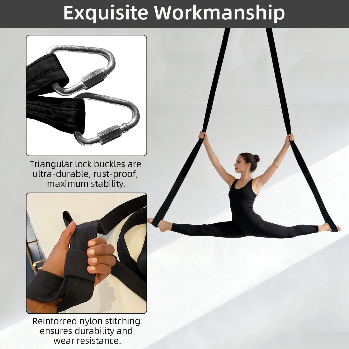 PRIOR FITNESS Aerial Straps Kit, 3m/9.8ft Velvet Covers, SGS Certificate Aerial Yoga Ropes for Trapeze, Acrobtic Circus Props & Fitness with Wrist Lockers, and Carabiners (1 pairs)
