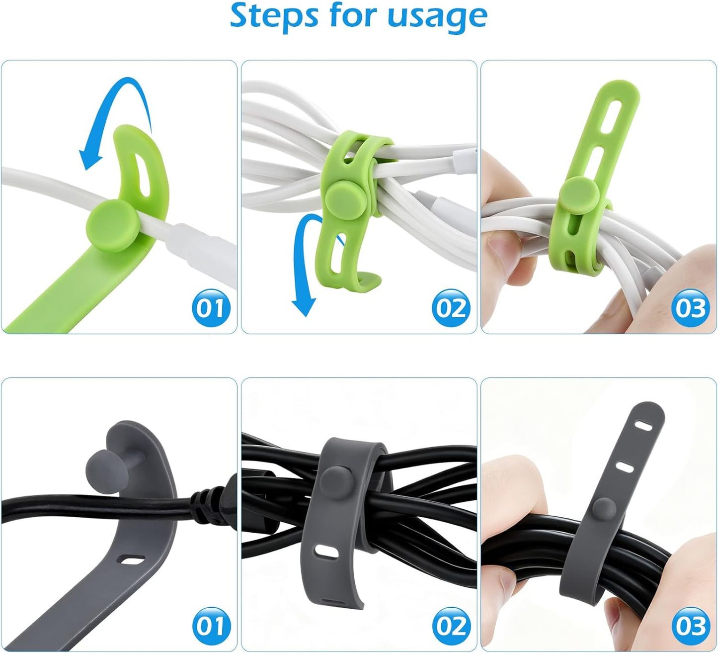 Cbfoeyk 24 5Inch (4 Pcs Silicone Cable Ties, Wire Cord Organizer, Cord Ties Reusable Cable Organizer Cable Management