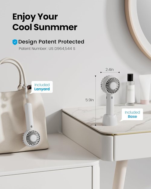 Gaiatop Mini Portable Fan - Powerful 3-Speed Handheld & Desktop Design | USB Rechargeable, Lightweight, White