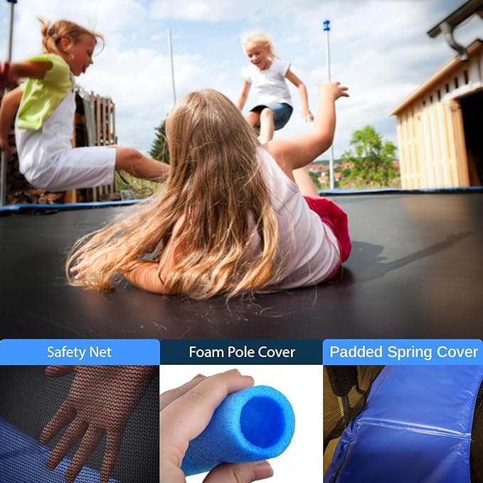 SereneLife 10FT Trampoline Outdoor – Heavy-Duty Backyard Trampoline for Kids and Adults with Wide Jumping Surface, Stable L-Shaped Legs, Safety Net, ASTM Approved, Supports 264 lbs., 120 x 100 IN