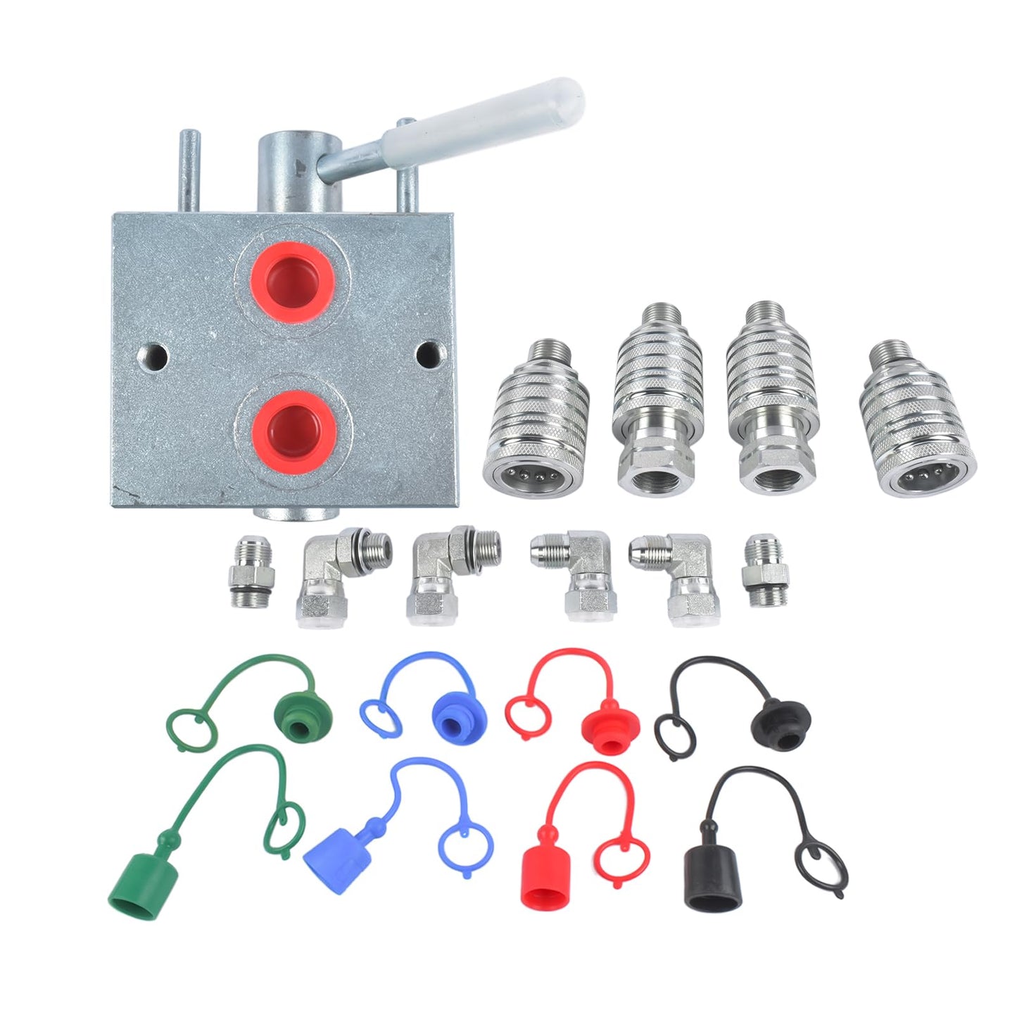 Lamerto Manual Hydraulic Multiplier SCV Splitter Diverter Valve - for Double/Single-Acting Cylinders, 3000 PSI, 20 GPM Flow, 45° Quick Switch, Leak-Proof 3/4-16 ORB (-08) Thread with Coupler Fitting