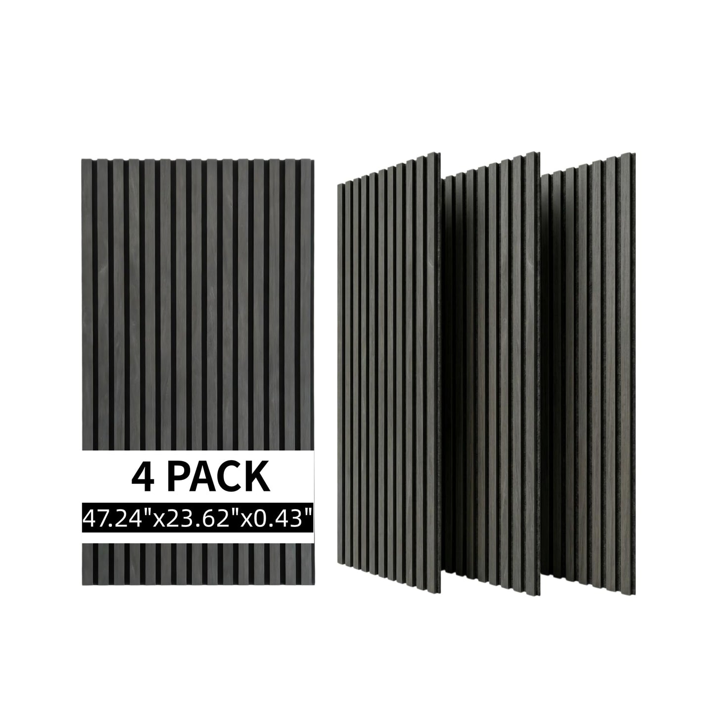 SONORA MGT 4 Pack Acoustic Wood Slat Wall Panels 47.24'' X 23.62'', Echo Reduction, 3D Fluted Wall Panels for Interior Wall Decor (Matte Black)