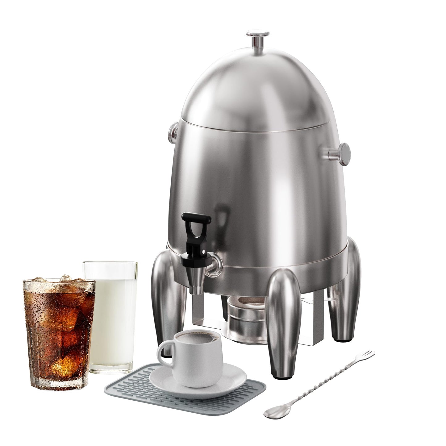 3 Gallon Beverage Dispenser with Stand, Commercial Coffee Urn with Spigot, Hot Drink Buffet Warmer Server for Parties Weddings Holiday Entertaining Catering Events (Plus Mixing Spoon and Drip Mat)