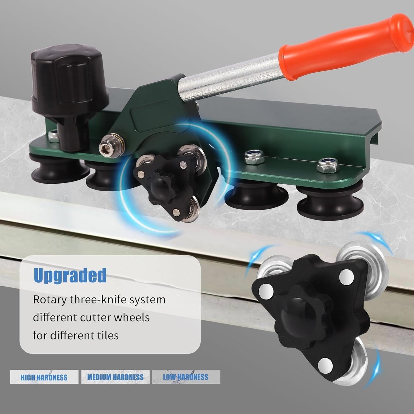 110" Large FormatTile Cutter, Manual Ceramic Tile Cutting Tool with Built-in Suction Cups & Tile Clamp, 3-Head Scoring Wheel System, for Up to 0.47-Inch Thick Tiles