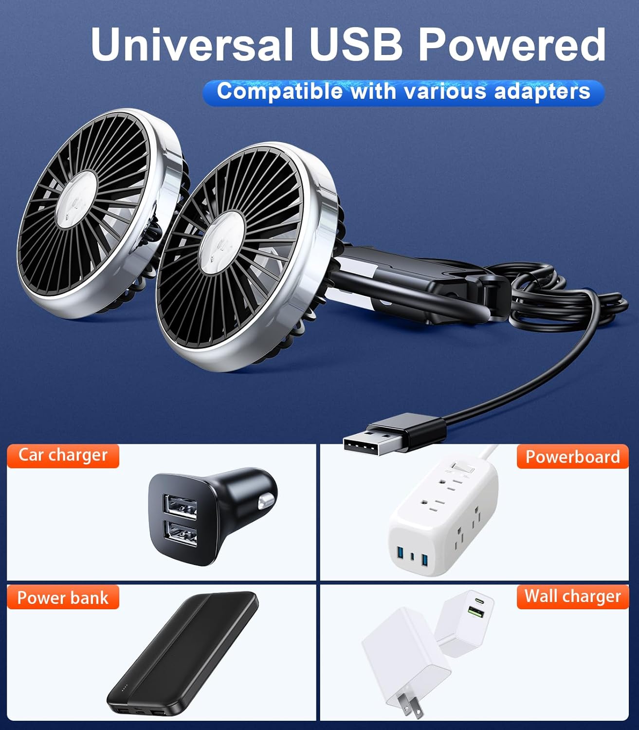 Dual Head Gooseneck Car Cooling Fans for Back Seat for Kids, USB Car Headrest Cooling Fan for Baby Rear Facing, Car