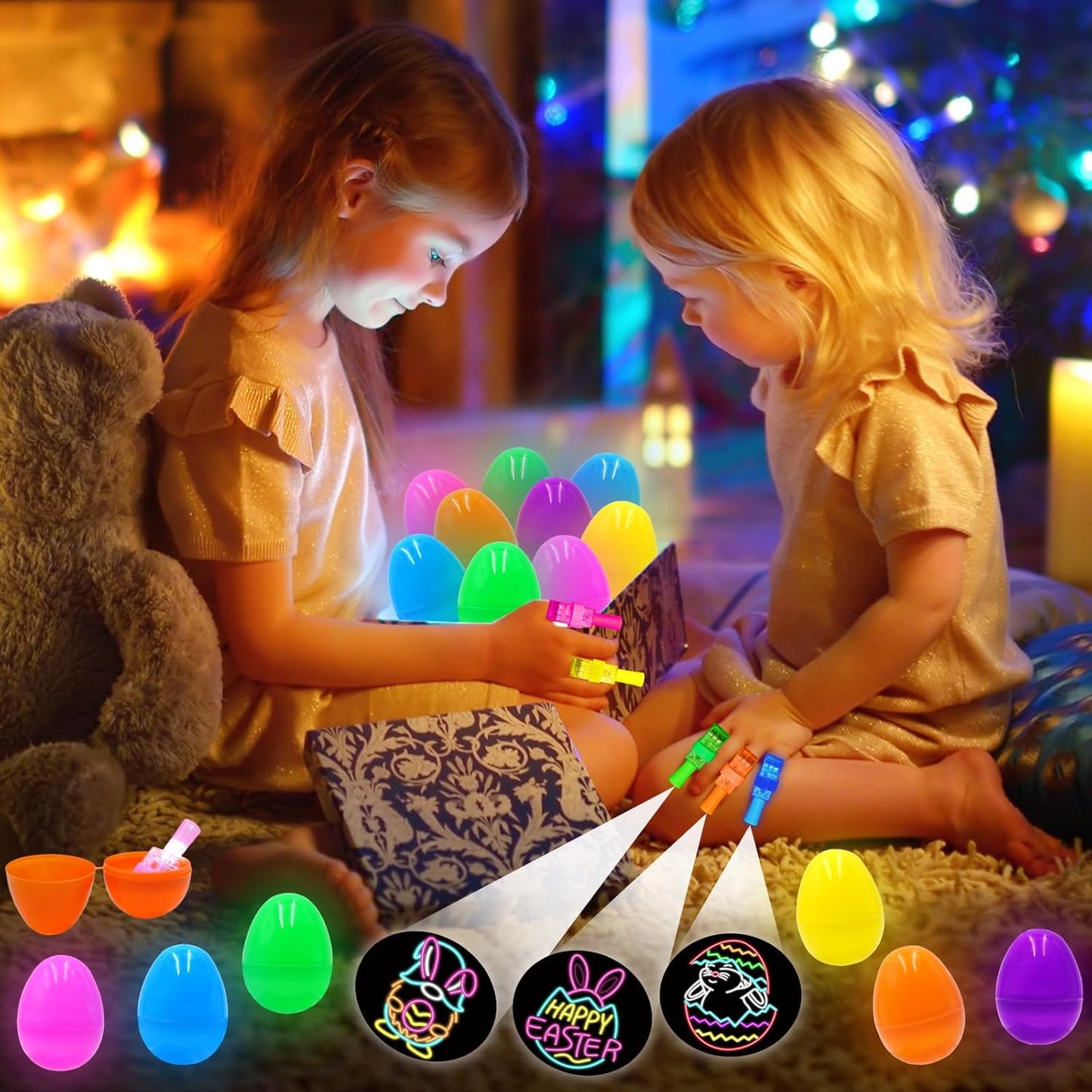 Skiennix 24 Pack Easter Eggs - LED Light Up Toys for Glow In The Dark Fun | Non-Candy Gifts & Party Favors