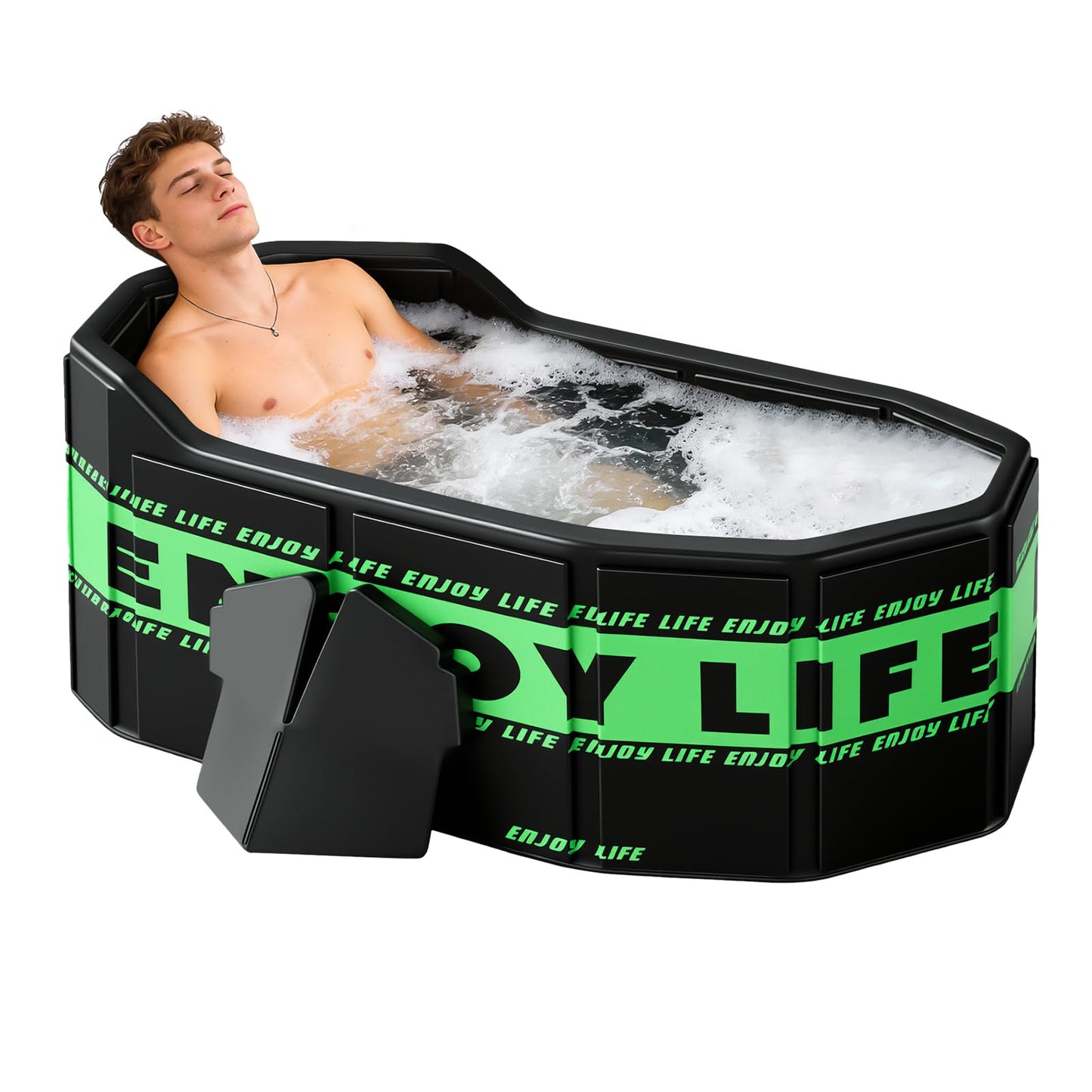 HLCZLUZ Portable Foldable Bathtub, Freestanding Bathtub No Installation, Bathroom SPA Soaking Bath Tub, Shower Stall Collapsible Hot & Ice Bath Tub (Black+Green, 47.2"L x 21.6"W x 19.6"H)