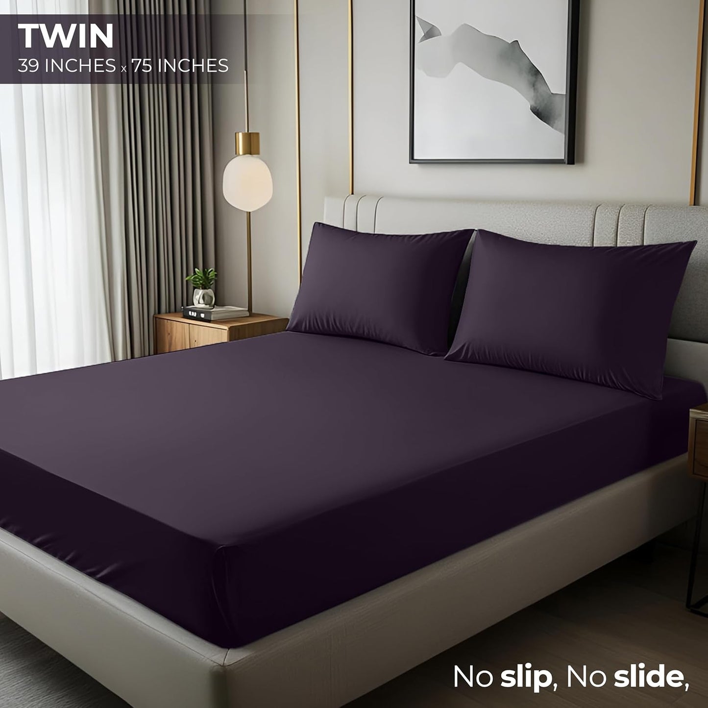 Utopia Bedding Twin Fitted Sheet - Soft Microfiber - Deep Pocket Design - Fade Resistant - Purple