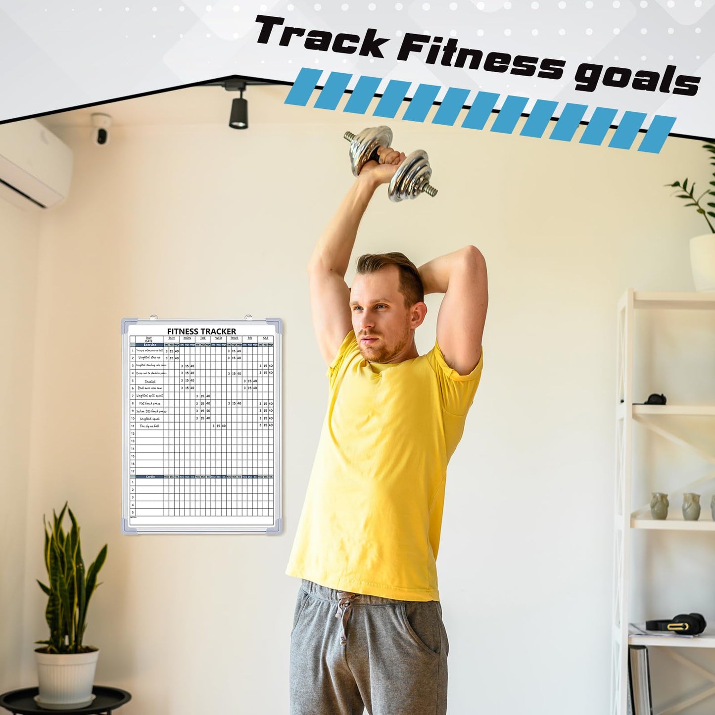 Lincia 18 x 24 Inch Fitness Tracker Whiteboard Workout Calendar for Home Gym Dry Erase Planner Hanging Removable to Do List for Wall Whiteboard with Aluminum Frame for Gym Program(Style B)