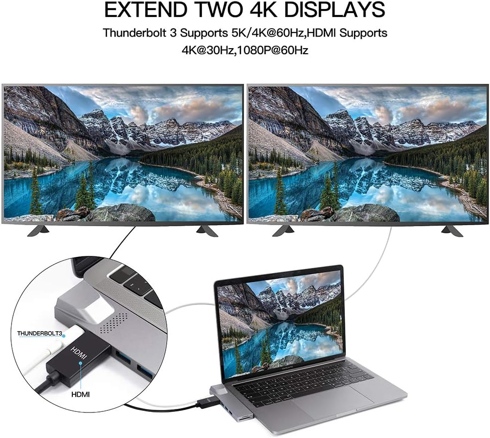 YUANSHAN 8-in-1 4K 3 3.0 100W 3, USB C Hub for MacBook, Docking Station Adapter with HDMI, Gigabit Ethernet, USB Ports