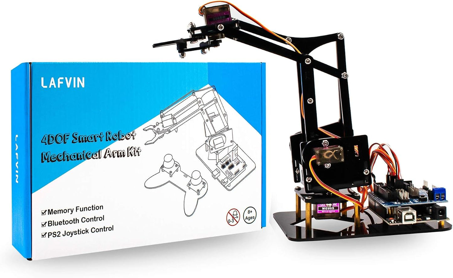 4DOF LAFVIN Acrylic Robot Mechanical Arm Claw Kit Compatible with Arduino IDE DIY Robot with CD Tutorial