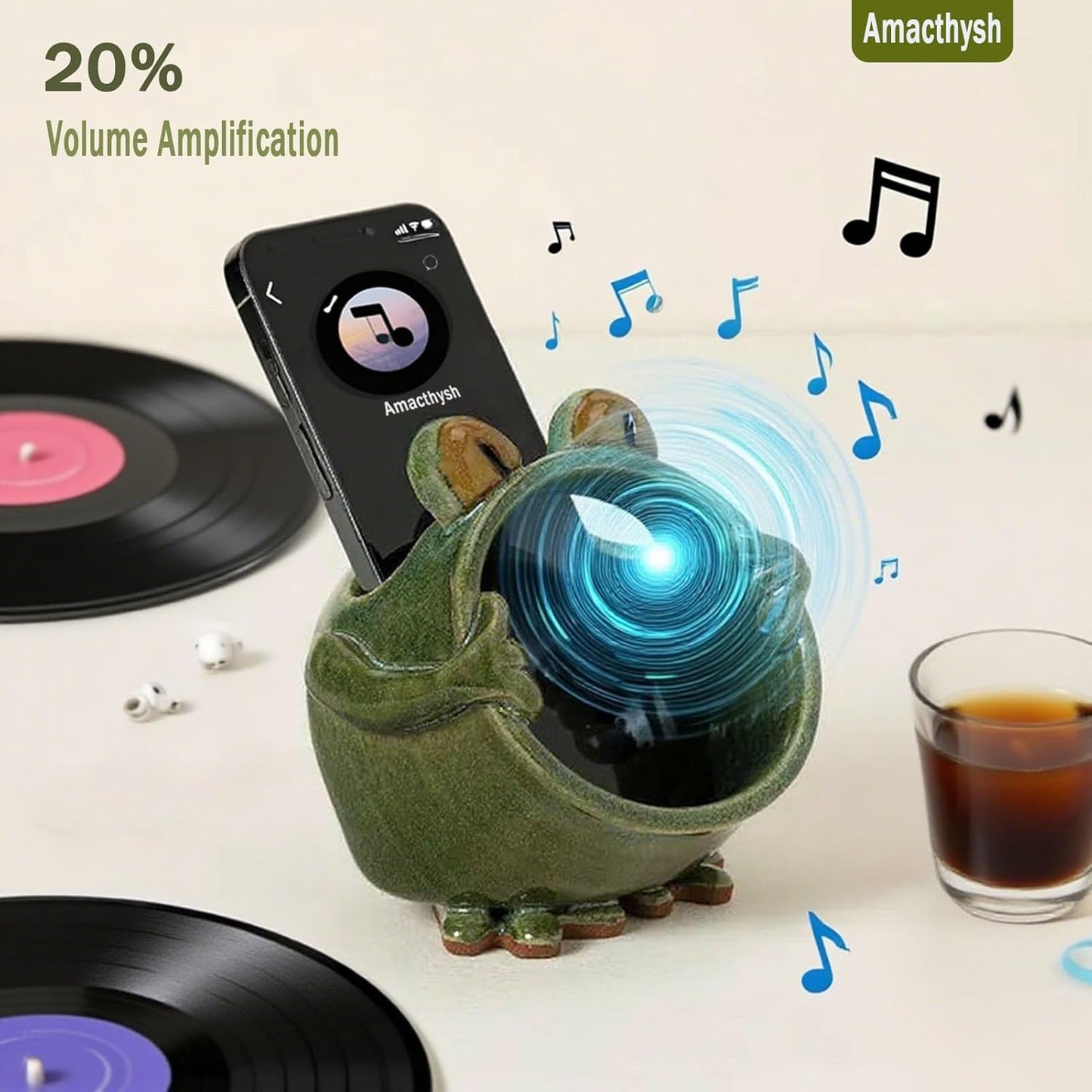 Amacthysh Cell Phone Stand with Sound Amplifier,Frog Amplifying Phone Speaker, Ceramic Desktop Cell Phone Speaker