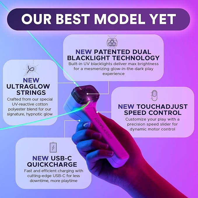 Loop Lasso NANO Glow in the Dark Rave Toys with Built-in UV Blacklight - Interactive Rope Launcher STEM Toy - Viral Flow and String Shooter Toy for Kids and Adults