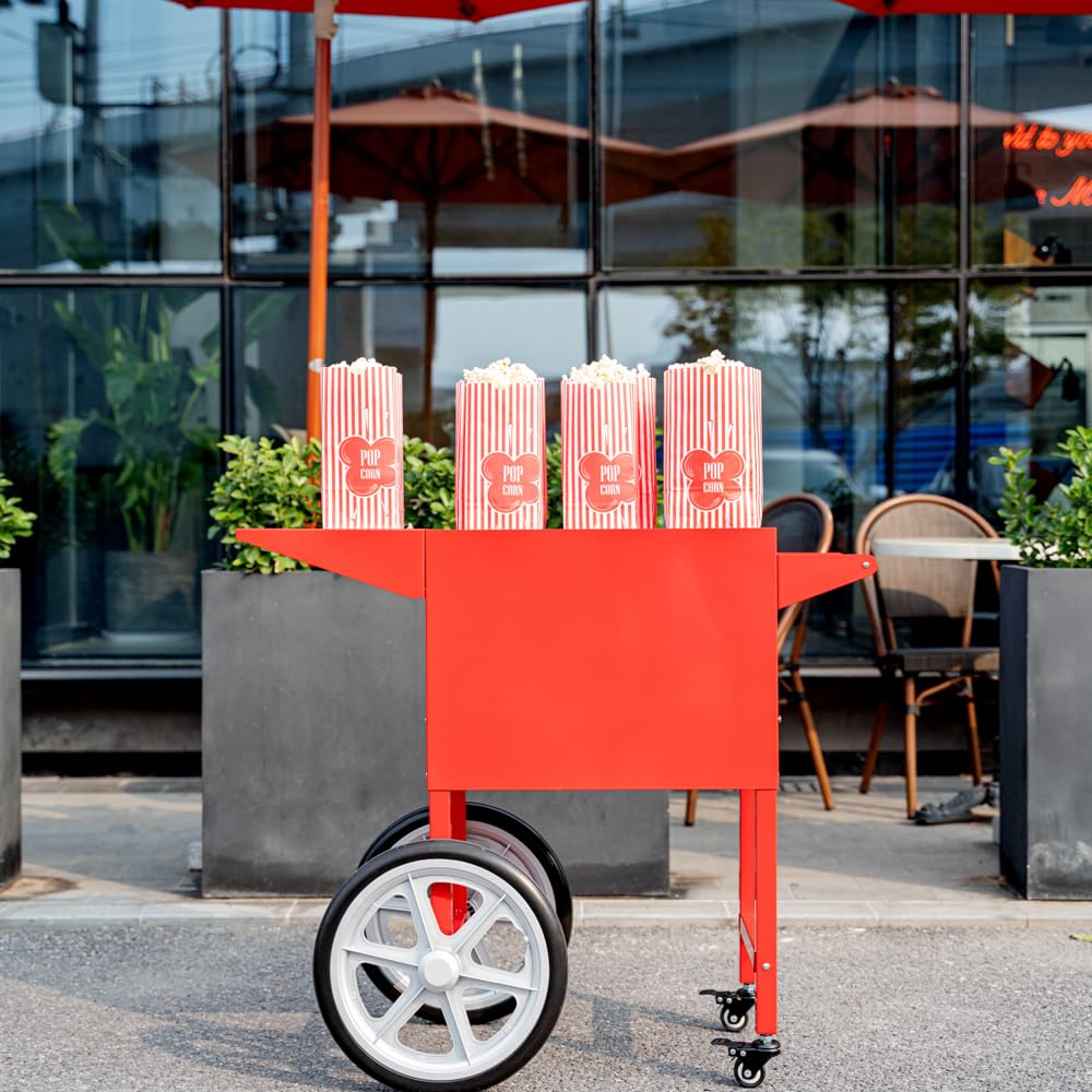 Restaurantware CART ONLY: Hi Tek Popcorn Stand For 8 Ounce Popcorn Maker 1 Red Popcorn Cart - Popcorn Machine Sold Separately 2 Wheels and 2 Locking Casters Stainless Steel Popcorn Popper Stand