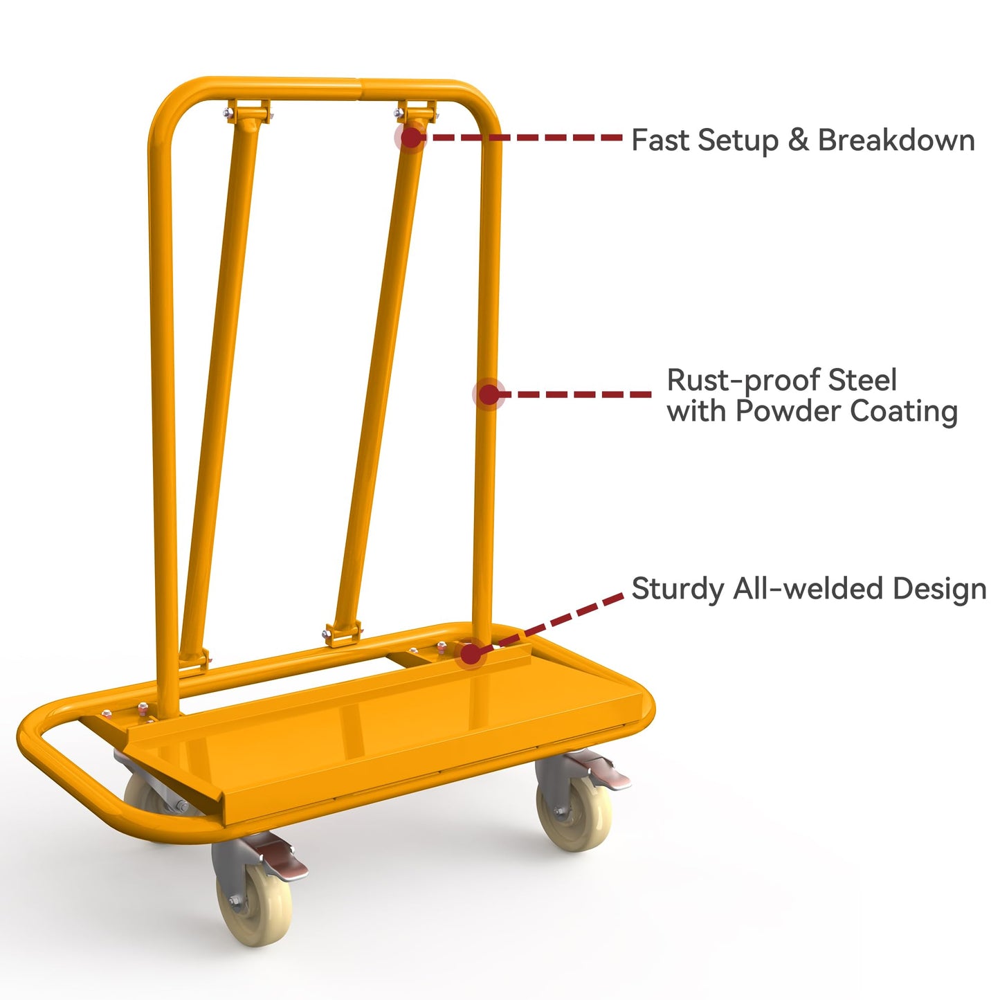 YITAMOTOR 3000lbs Heavy Duty Panel Dolly, Alloy Steel Drywall Sheet Cart 45.3" L×22.4" W×46" H w/ 5" Swivel Wheels for Wall Panel, Sheetrock, Wood Panel, Drywall Cart for Garage, Home, Warehouse