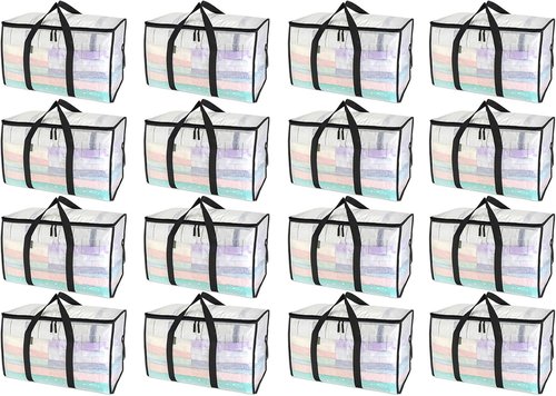 BALEINE Oversized Moving Bags - Heavy-Duty Storage Totes with Reinforced Handles | Clear, 16-Pack