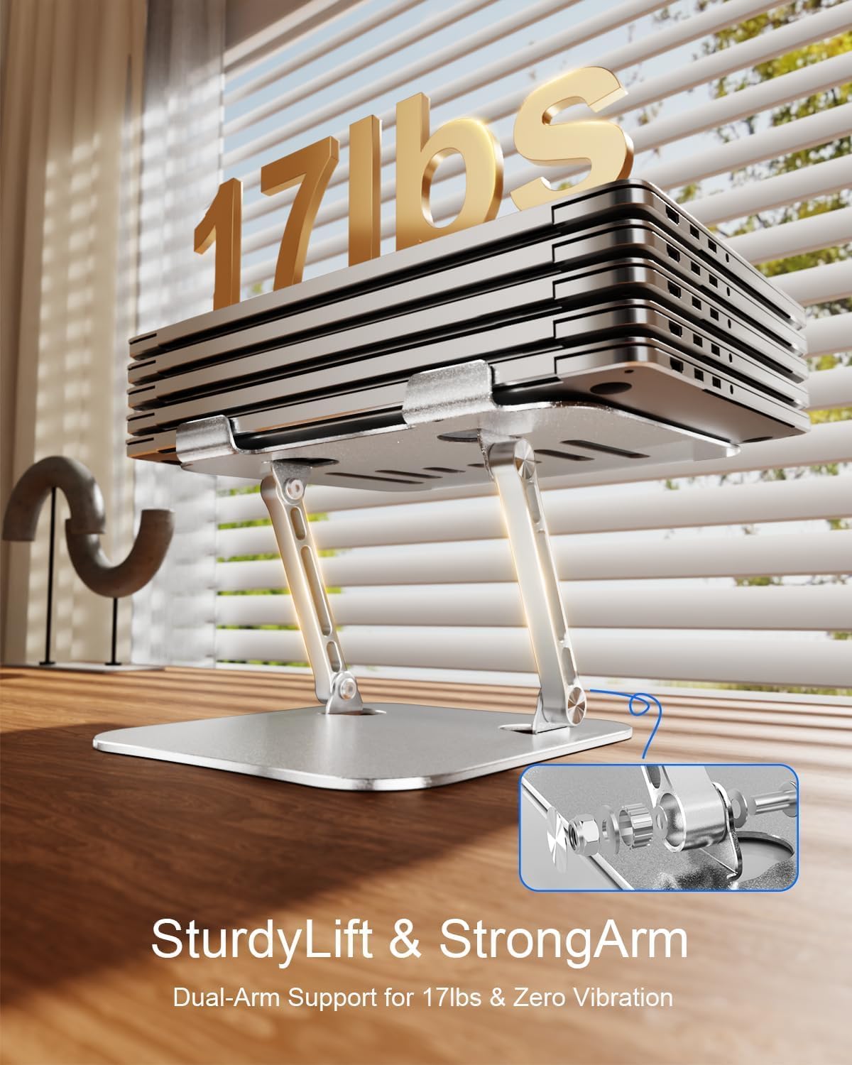 LINTYLE 10-17" Laptop Stand for Desk, Adjustable Metal Foldable Laptop Riser Holder, Aluminum Desktop Book Stands
