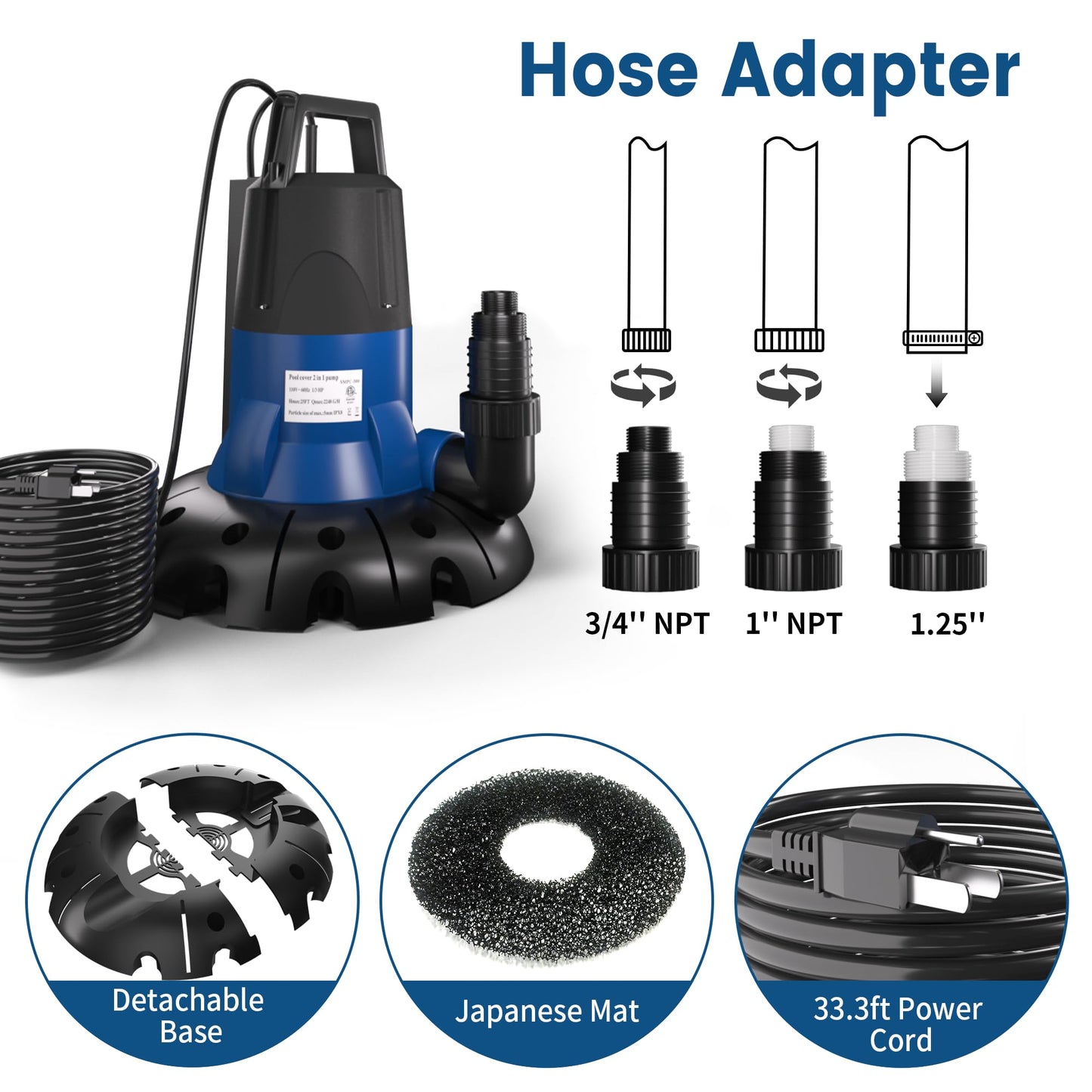 Cofiyard 1/3 HP 3000GPH Water Pump with Manual and Automatic Mode, Water Removal Sump Pump with 25 Feet Power Cord