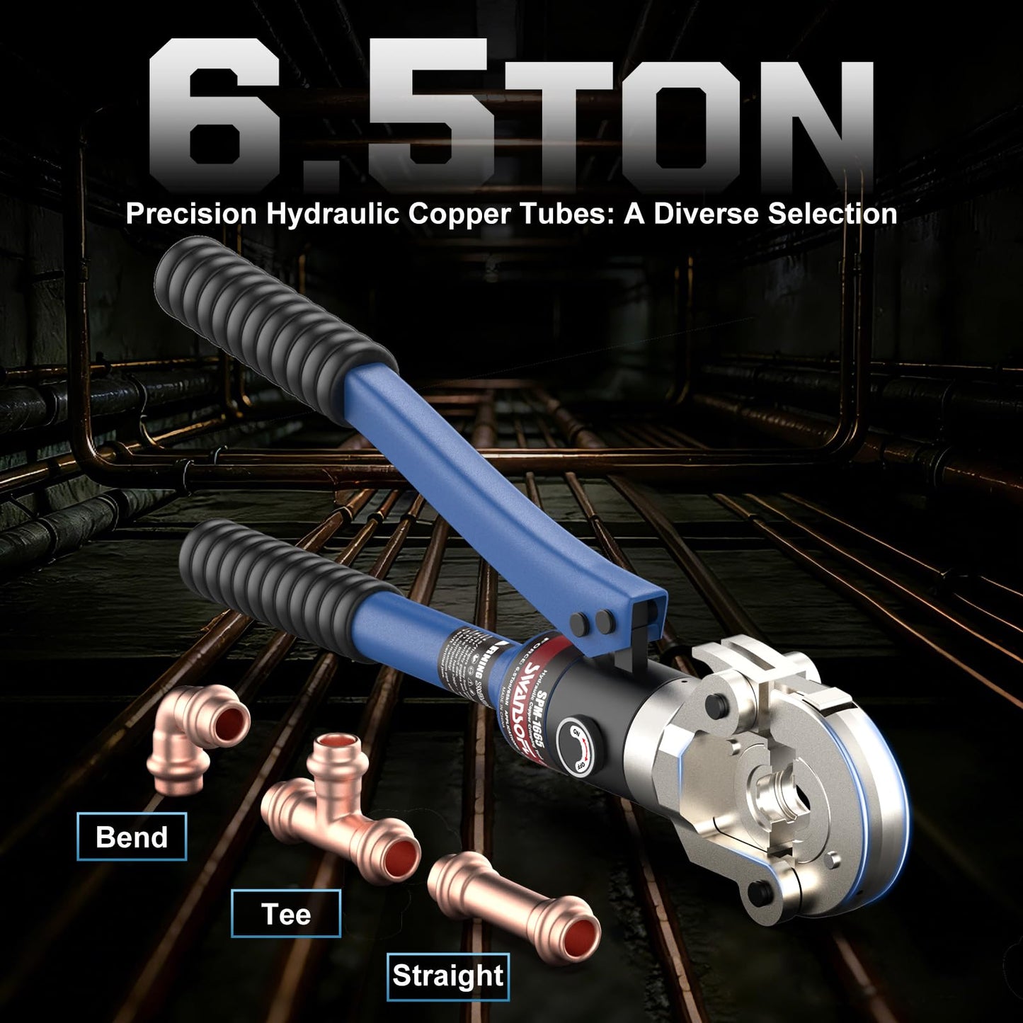 SWANSOFT Hydraulic Copper Pipe Crimping Tool with 1/2", 3/4", 1" Dies – Compact Pro Press Tool for Copper Tube Tight Spaces and Tee/Bend/Straight Fittings,DIY Small Project for Homeowner,Plumber