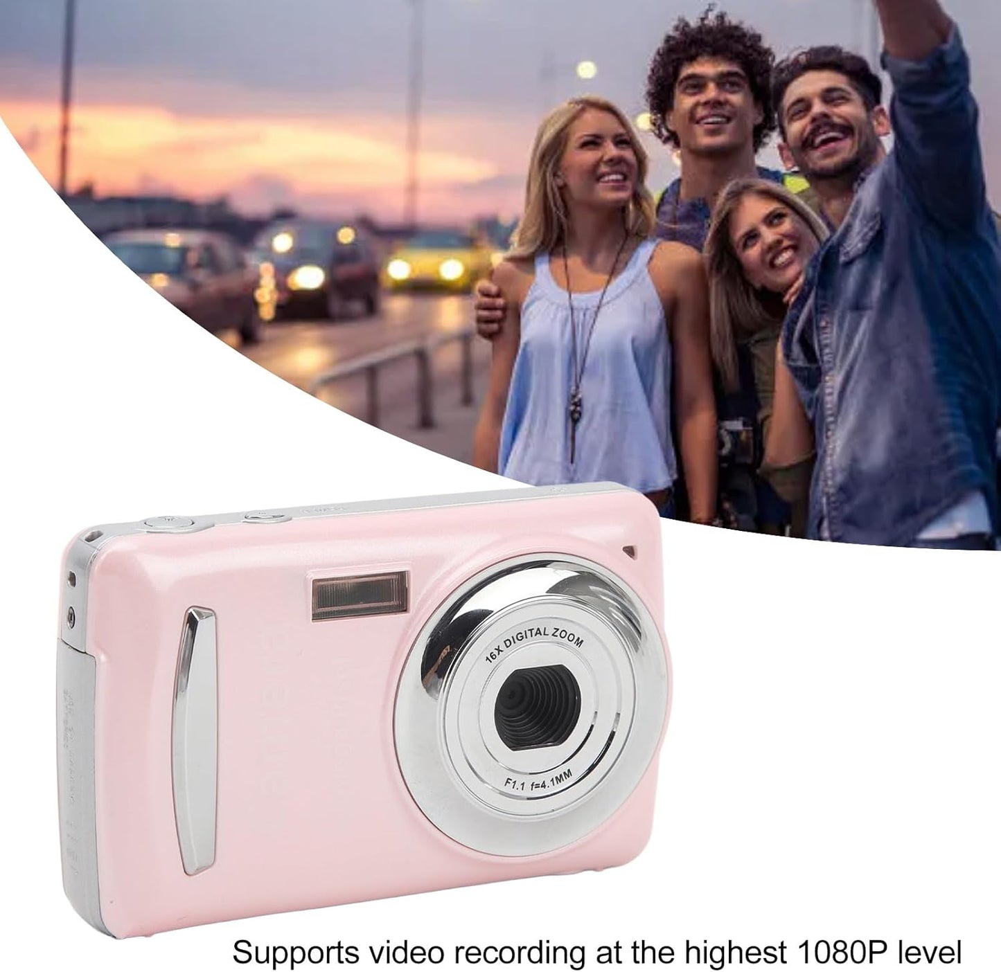 Yunseity 1080P 16X 64MP 2.4 Inch Full HD Zoom Digital Point and Shoot Camera, IPS Screen Auto Focus Vlogging Camera