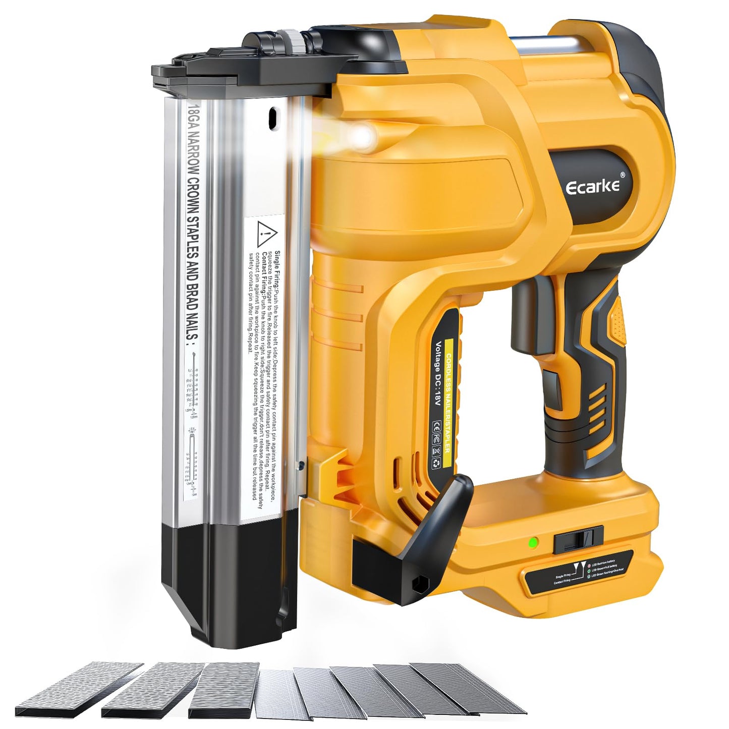Ecarke Cordless 2 Inch Brad Nailer Compatible with DeWalt 20V Battery(Tool only),2 In 1 Electric Nail Gun,18GA Staple Gun with 1000 Nails, Battery Powered Nail Gun for Trim Wood Crafting Home DIY
