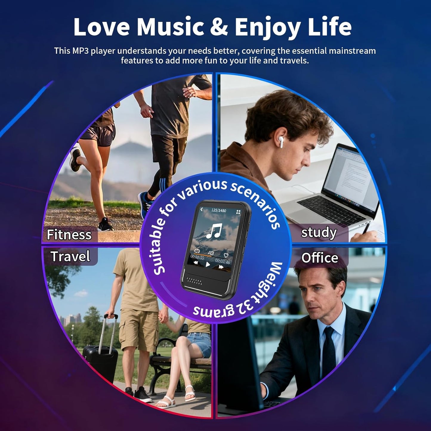 Resvocal MP3 MP3 512GB Player with Bluetooth,Mini Player with Speaker,Built-in Micro SD Card Slot,Portable Music Player