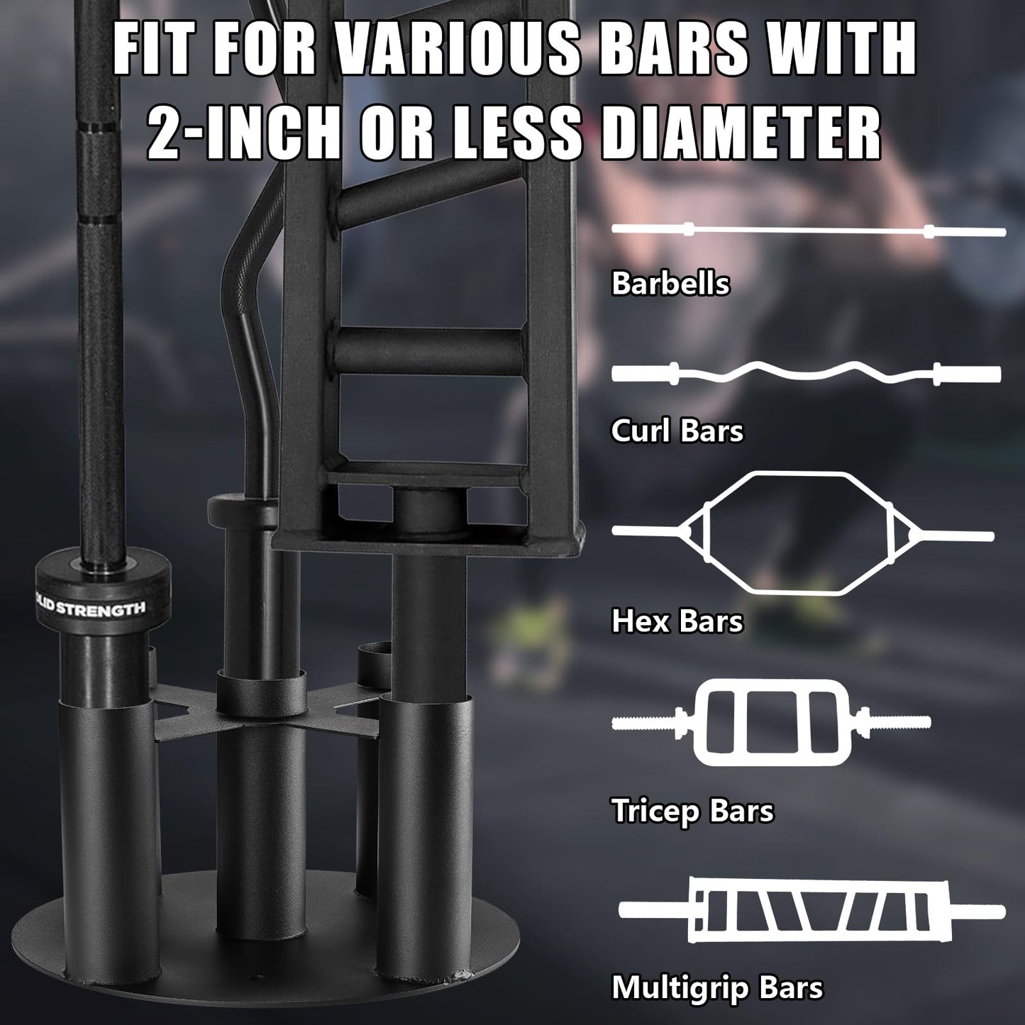 Wishtofly Barbell Holder Storage Rack, Heavy Duty Vertical Stand for Home & Commercial Gym, Fits 2-inch Olympic, Curl, Hex Bars, Corner Floor Stand, Holds 5 Bars