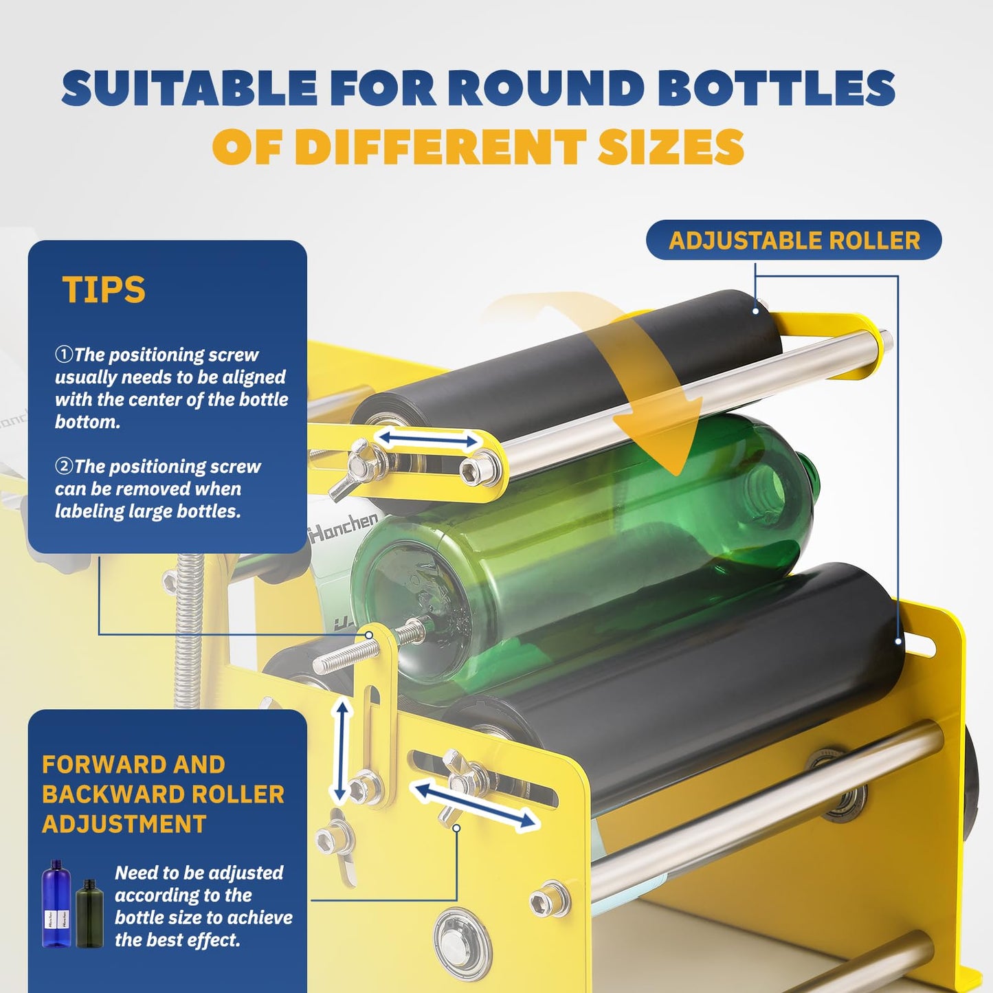 Hanchen Manual Round Bottle Labeling Machine with Comfort Press Handle for Precision & Speed, Adjustable Bottle Labeler Label Applicator Machine for Vial Light Small Bottles Effortless Labeling