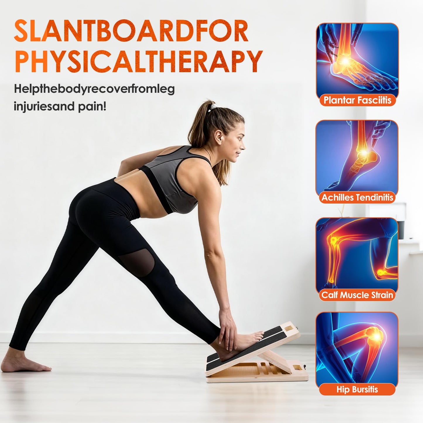 Wooden Calf Stretching Slant Board, 320 Lbs Weight Capacity Adjustable Stretch Board, Suitable for Calf Ankle Velour Slant Board, Achilles Tendon Physical Therapy Leg Trainer, Leg & Foot Stretching
