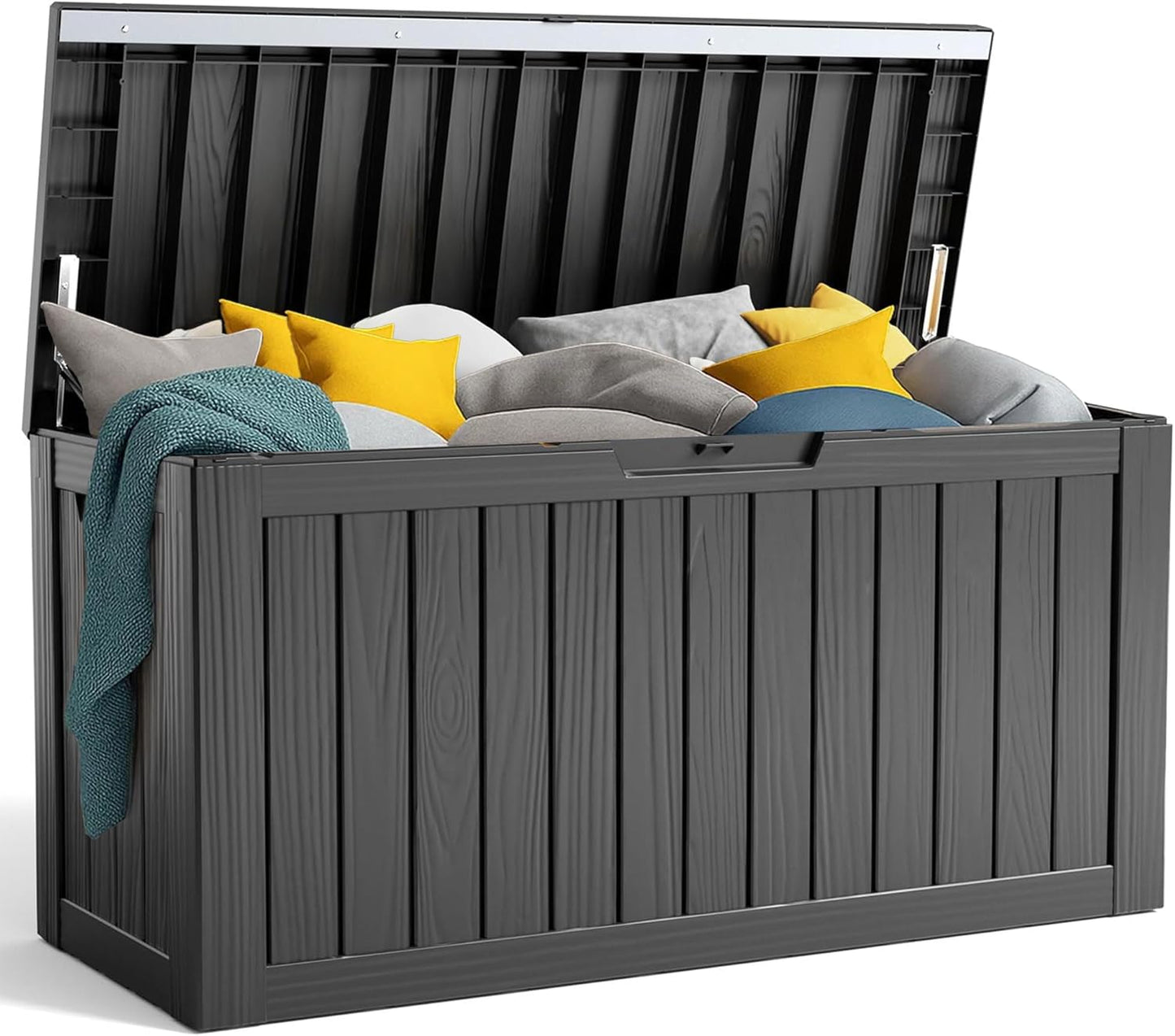 PatioZen 90 Gallon Resin Deck Box - Lockable Outdoor Storage for Furniture & Garden Tools | Waterproof - Black