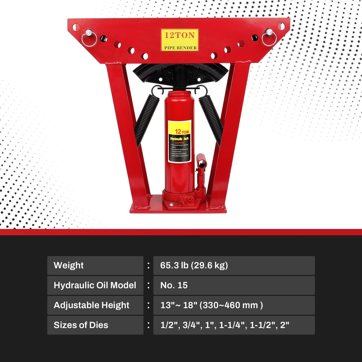 12 Ton Hydraulic Pipe Bender, Manual Copper Tubing Bender with 6 Dies (1/2",3/4",1",1-1/4",1-1/2",2"), 90°-180° Adjustable Rollers for Steel Iron Metal Ratcheting