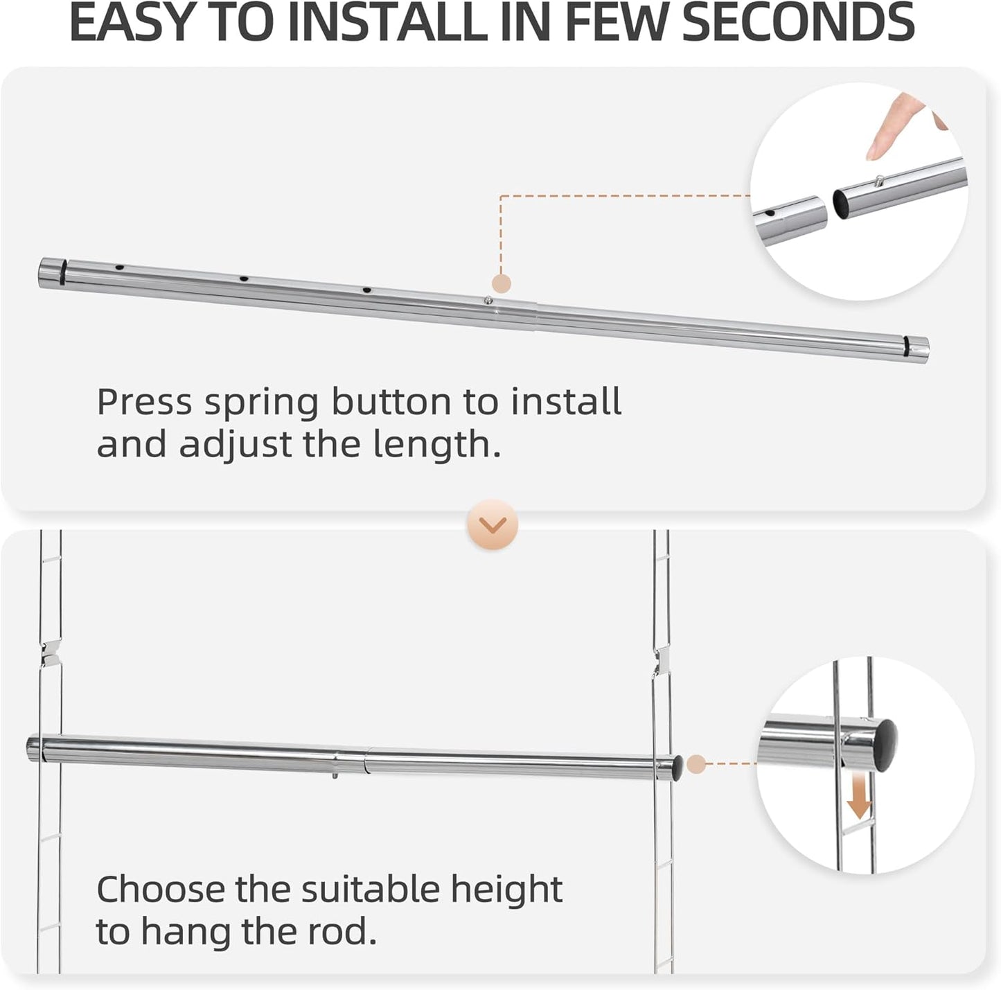 Storage Maniac Adjustable Closet Hanging Rod - Space-Saving Organizer | 2 Pack Chrome