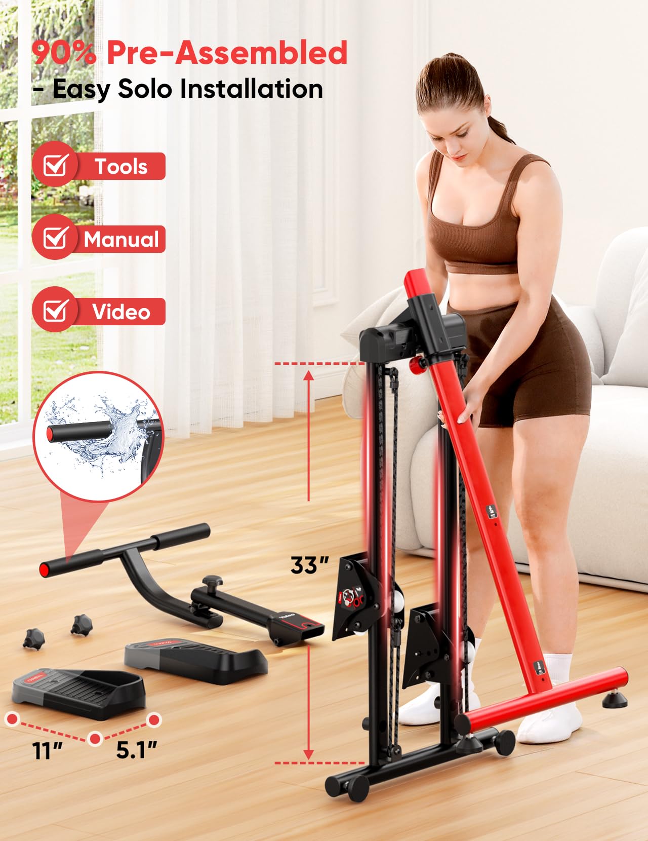YOLEO Adjustable Resistance Stair Steppers for Exercise at Home, Folding Cardio Stairmaster with 3 Workout Modes & Oversized Pedal,90% Pre-Assembled Stair Climber with Handlebar for Full Body Workout