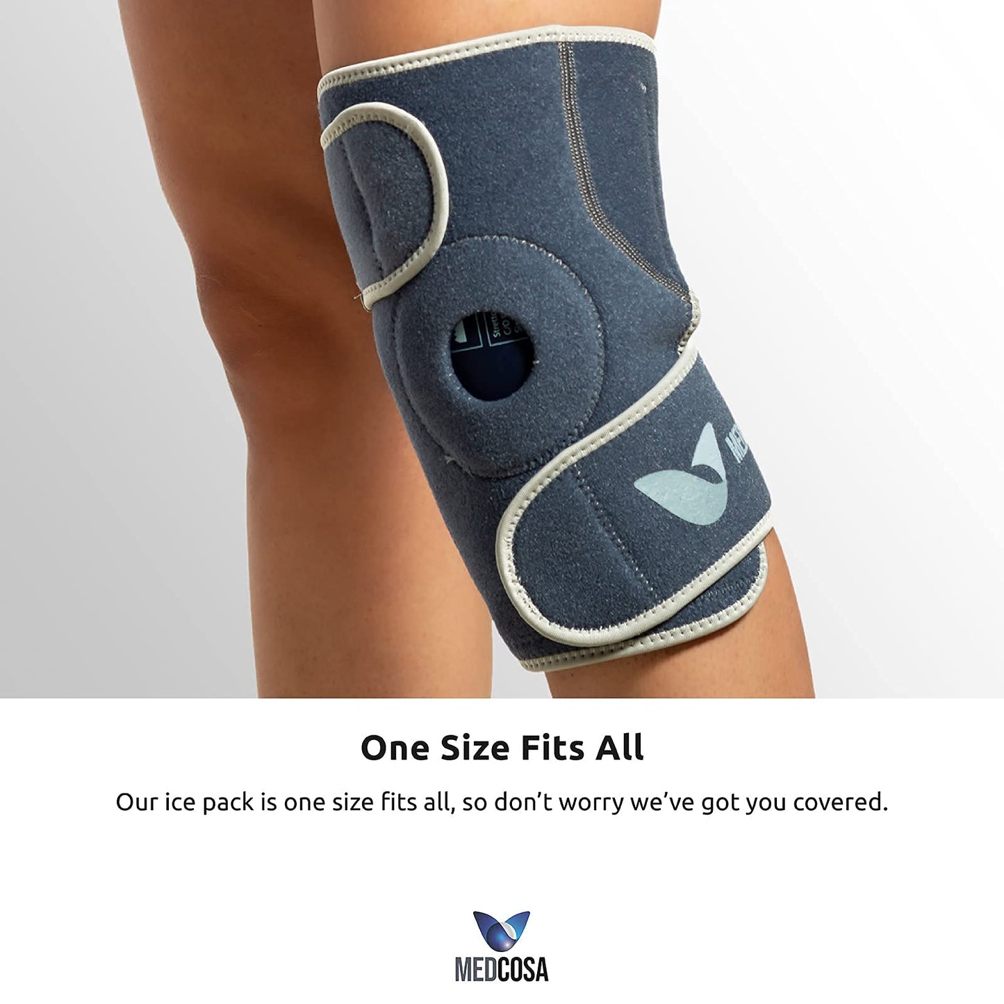 Medcosa Ice Pack for Knee - Hot or Cold Gel Wrap for Knees - Heating or Cooling Compression for Men and Women - Adjustable Flexible Brace Wraps Around Entire Knee