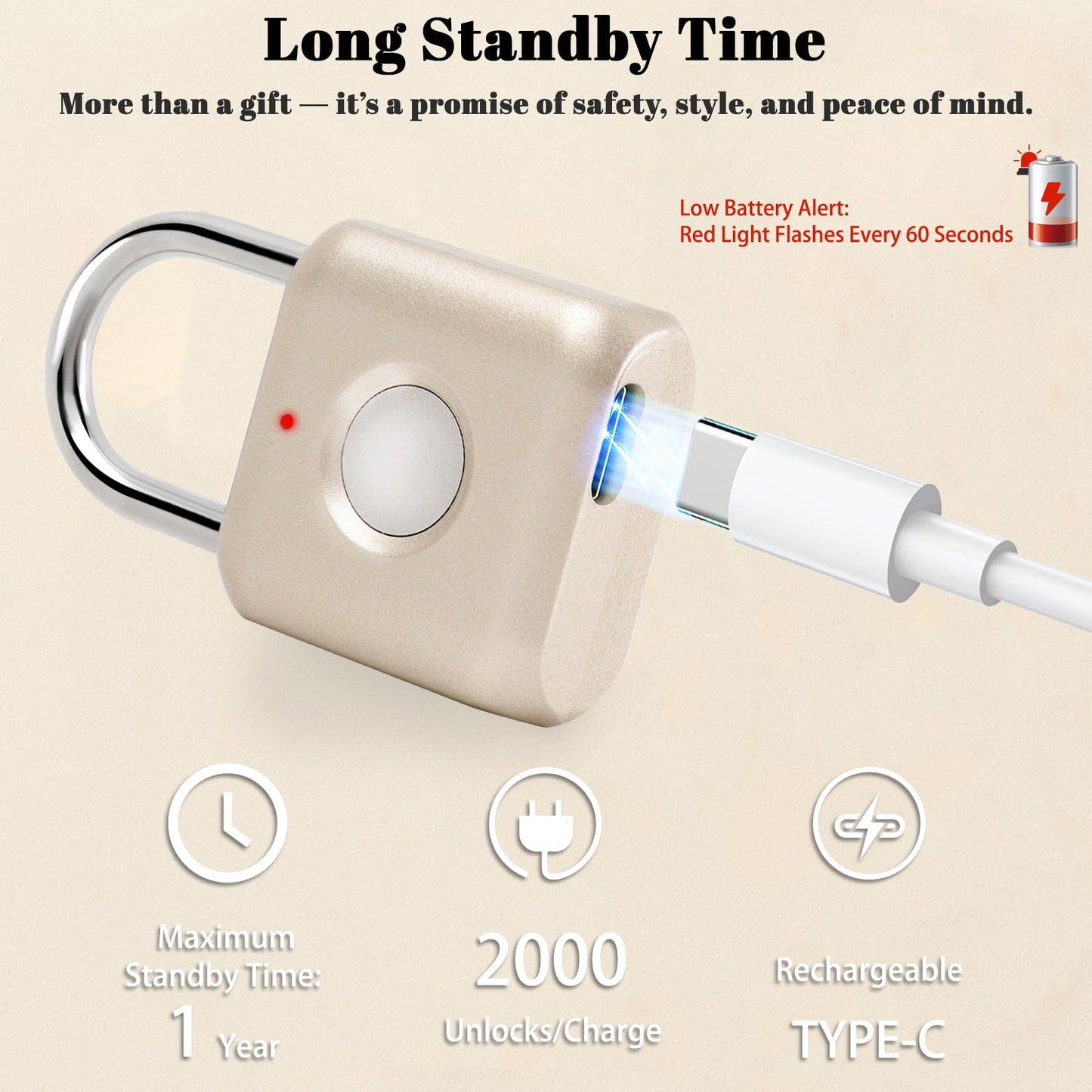UMIKSMART Biometric Fingerprint Padlock with Silicone Cover, Smart Keyless USB Rechargeable Security Lock for Gym Locker, Gate, Fence, Cabinet