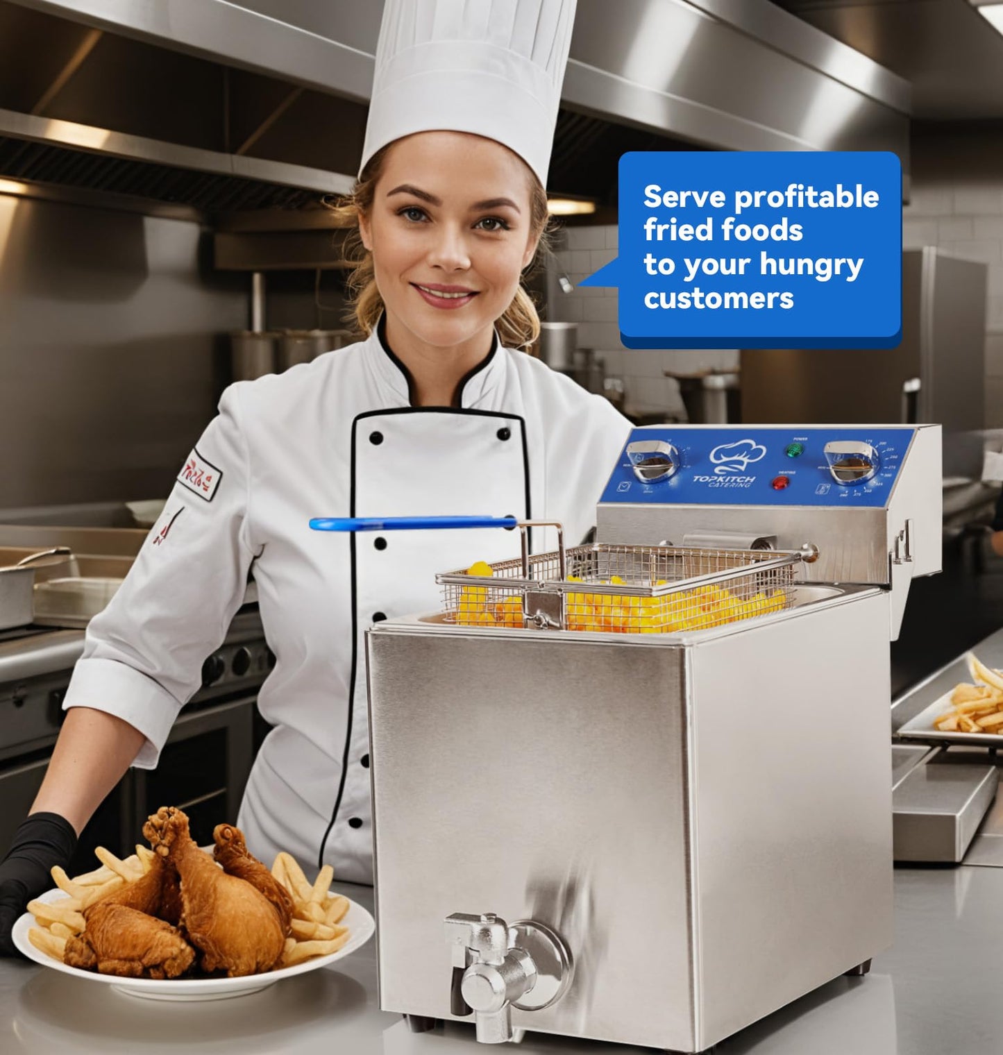 TOPKITCH 8.5Qt Electric Fryer with Oil Drain,30 Minutes Timer,Stretch forming oil tank,Lid and Solid Wire Mesh Basket,Medium Duty Commercial Electric Countertop Deep Fryers-120V,1800W
