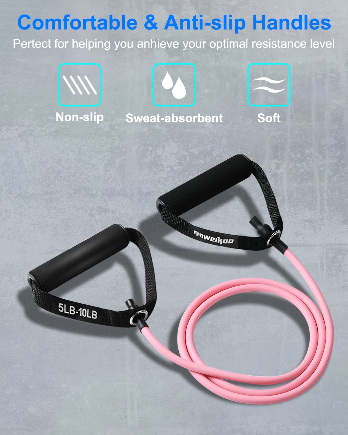 Resistance Exercise Bands Set with Handles Workout Bands for Physical Therapy, Strength Training, Muscle Toning - Door Anchor and Workout Guide.(Pink,Purple,Gray)