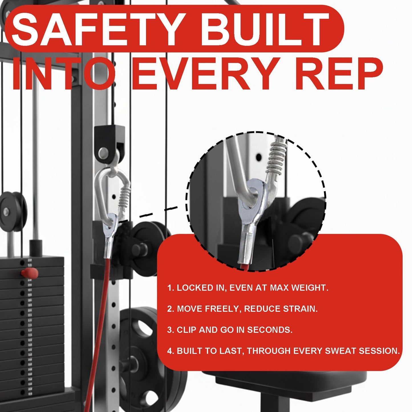 J Bryant Fitness Pulley Cable Replacement - 5mm(0.2inch) Heavy Duty Steel Wire Rope for Home Gym & Cable Machine Accessories Black/Red Cable for Weight Machine (Red, 115")