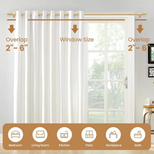 Gold Curtain Rod - Adjustable 28 to 48 Inch | 5/8 Inch Diameter with Brackets for Easy Installation