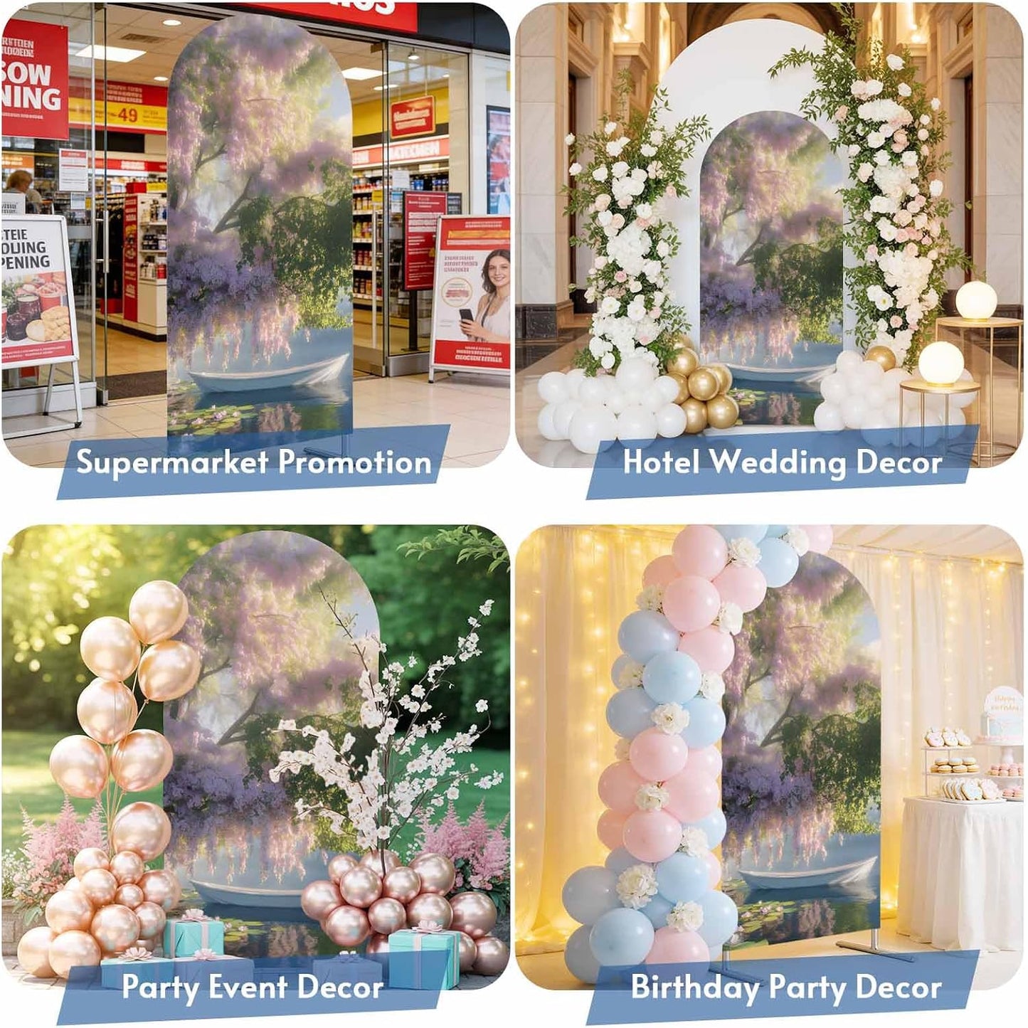 Jnbasdffb 6.6 Forest Flowers Wedding Arch Cover,Stretchy Spandex Arch Backdrop Stand Covers FT,Pink Green Oil Painting