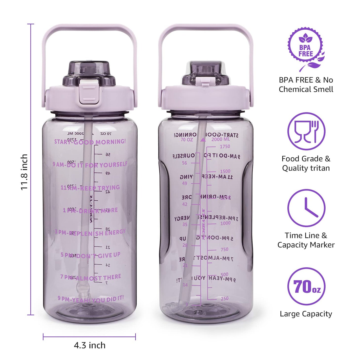 Chokoter Half Gallon Water Bottle with Sleeve, 64OZ Motivational Water Bottle with Straw & Time Marker, BPA Free Leakproof Large Sports Water Bottle, Reusable Water Jug for Workout Gym Sport