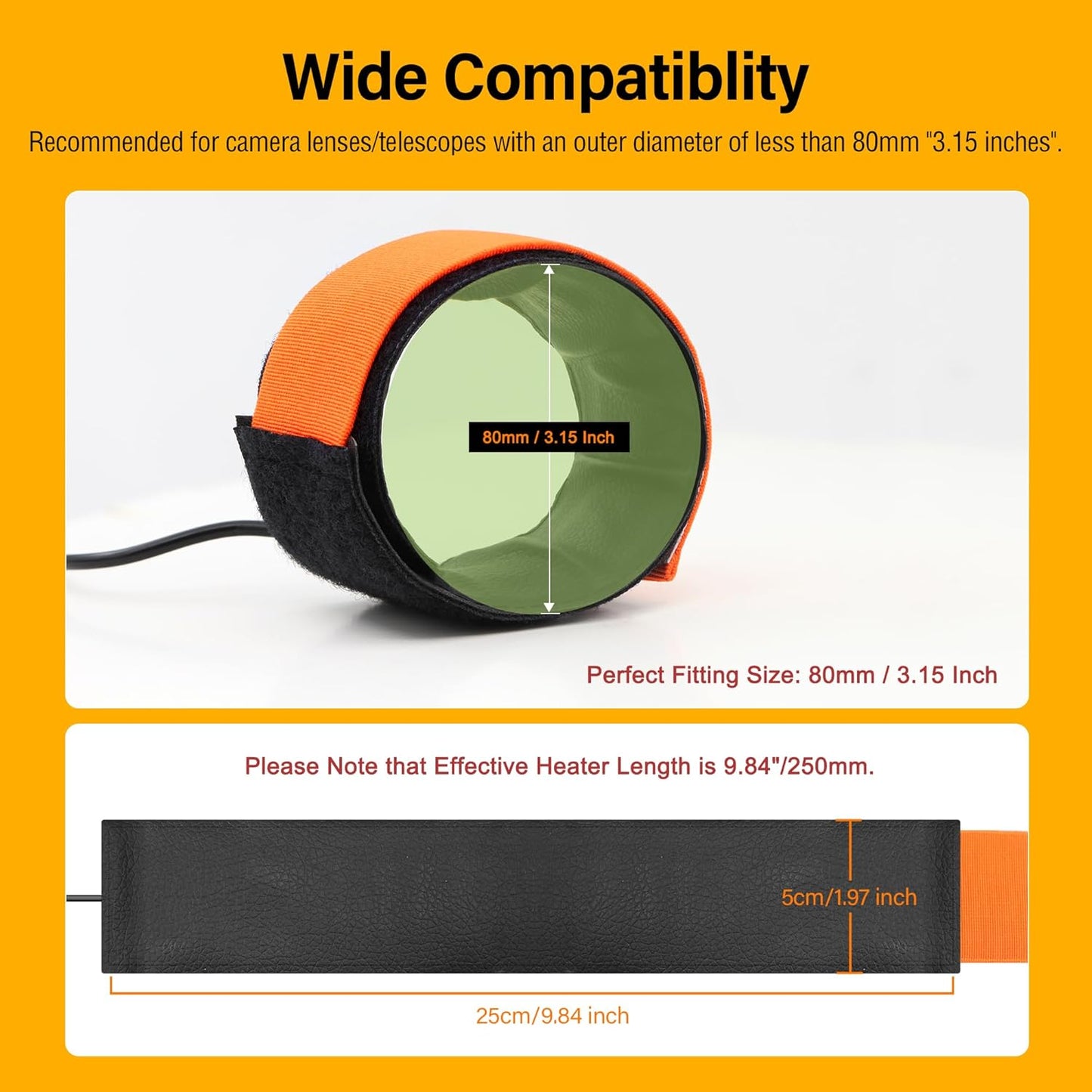 250mm 3.15 Inch (80mm) Astromania Dew Heater for Telescope DSLR Camera Lens, DC Lens Heater Warmer Stepless Temperature