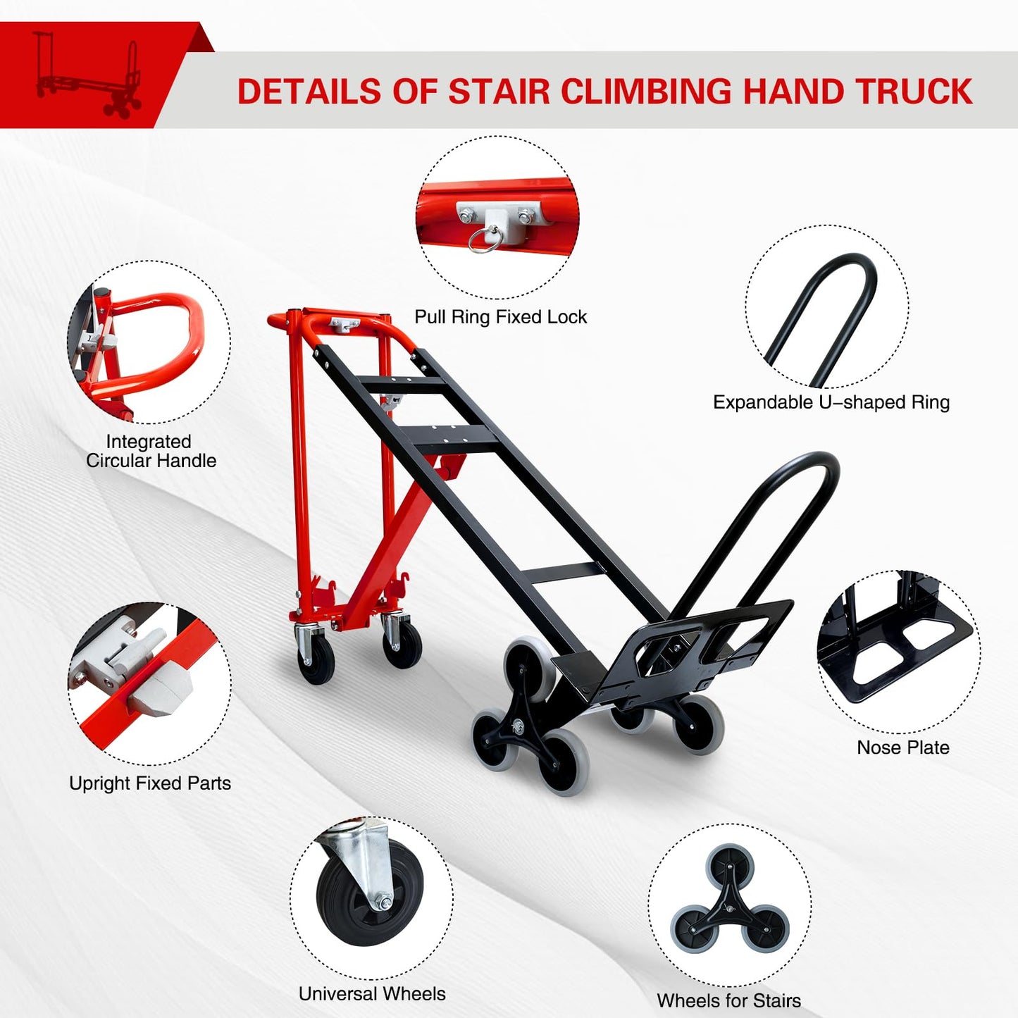 SOUTHHELP 3 in 1 Industrial Convertible Hand Truck Dolly,1000 LBS Capacity Stair Dolly,Stair Climbing Hand Trucks Heavy Duty with Solid Wheels for Moving,Transport in Warehouses,Factory(Red)