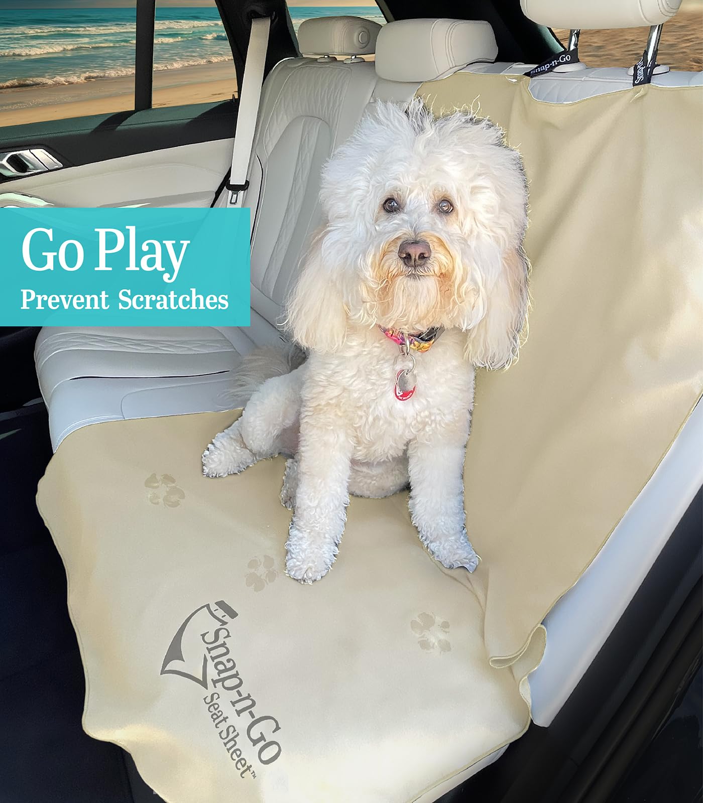 Car Seat Towel Cover After Gym Workout Yoga Pets | Snap-n-Go Seat Sheet™ Universal Fit with Headrest Post Straps, Quick-Dry Washable Sweat Protector for Cars, Trucks, SUVs Interior Protection (Beige)