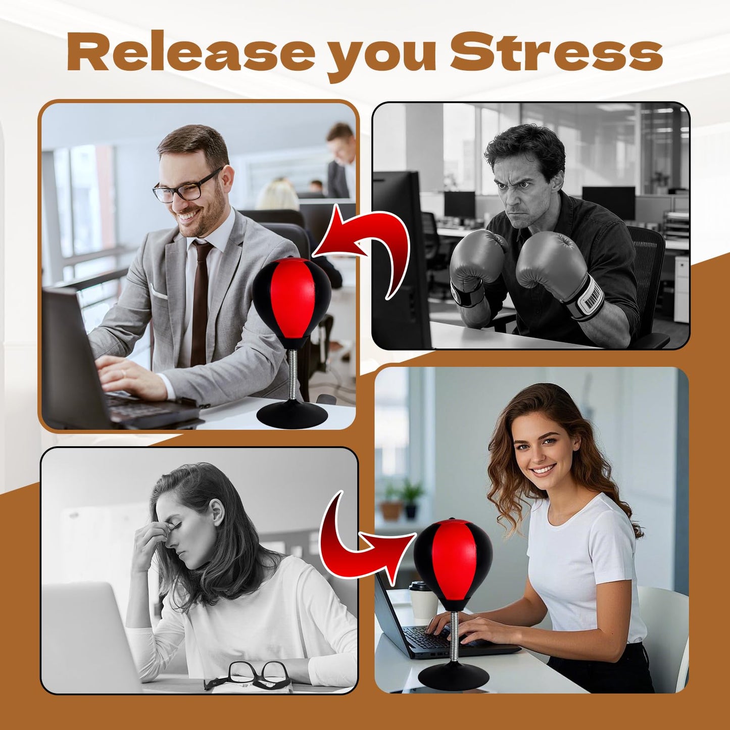 Desktop Punching Bag for Desk, Stress Relief Ball with Suction Cup for Office and Home, Funny Gag Gift for Boss Coworkers Friends, Mini Desktop Boxing Stress Relief Product for Adults