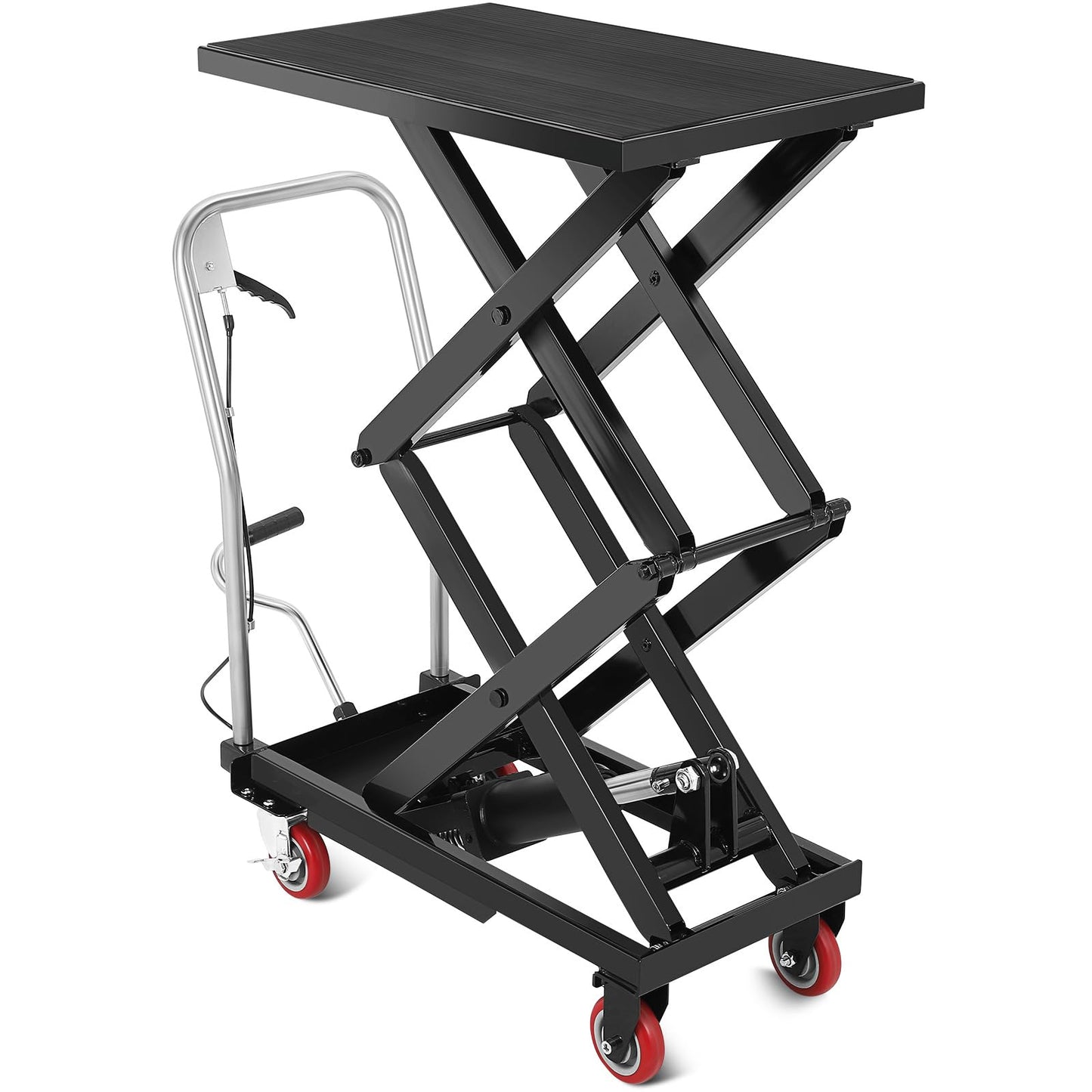 Hydraulic Lift Table Cart, 770lbs Capacity 50" Lifting Height Hydraulic Table Cart, Double Scissor Lift with Non-Slip Pad for Material Handling and Transportation, Black