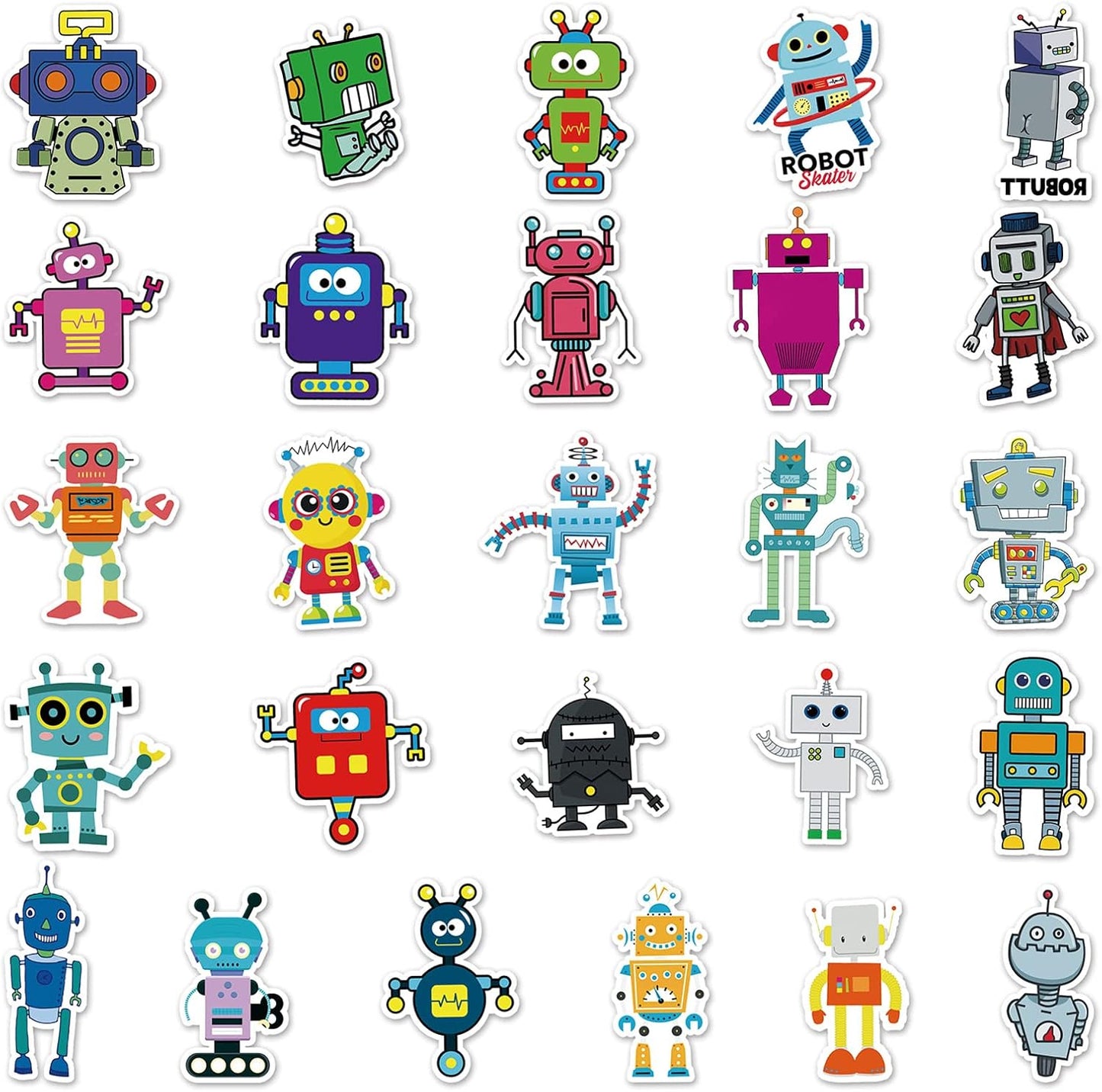 50Pcs Cute Robot Stickers, Science Theme Vinyl Waterproof Decals for Computer Skateboard Laptop Water Bottle Luggage