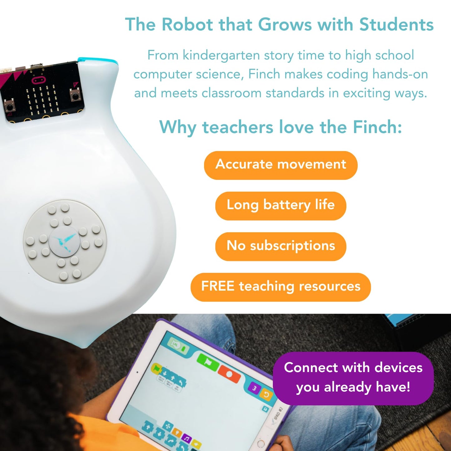BirdBrain Finch Robot 2.0 with Microbit - STEM Coding Robot Toy for Kids & Adults - Learn Python & 8 Coding Languages - Programmable Robotics Kit - Remote Control & App Controlled | Ages 5-16