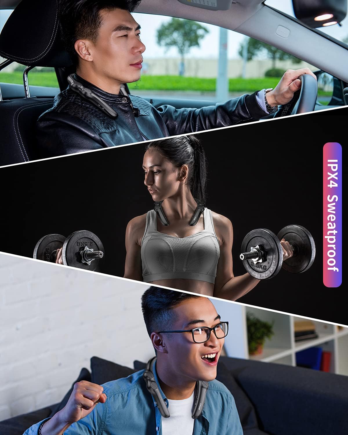 Gardway 78g 3D 12 Neckband Bluetooth Speaker, Wireless Wearable Speaker w/lightest Weight, High Fidelity Stereo Sound